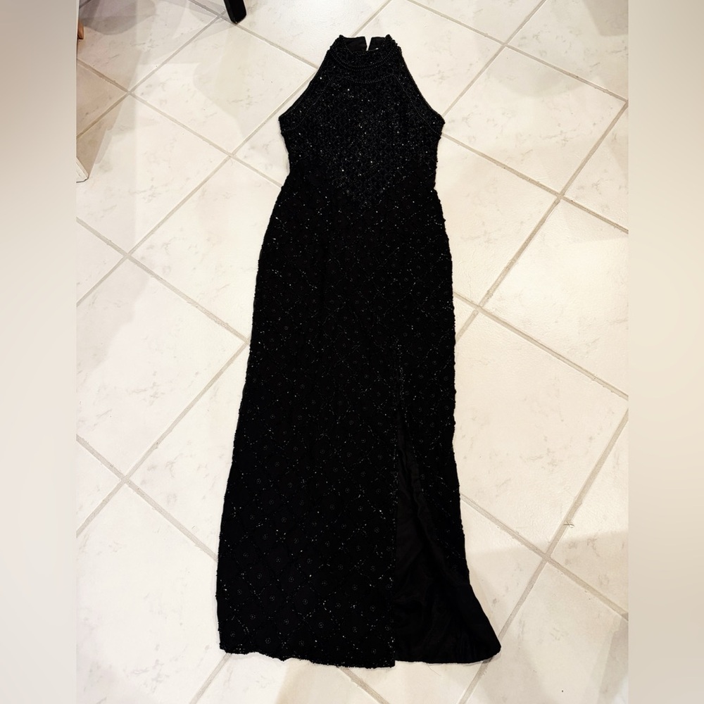 Adrianna Papell Black Beaded Maxi Dress